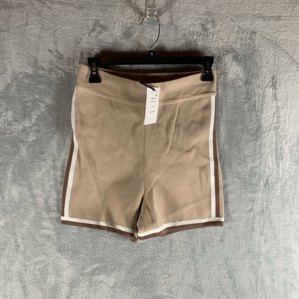 Cotton On Body Women's Short L Summer Knit Bike Sesame Stripe Tan Trim NWT